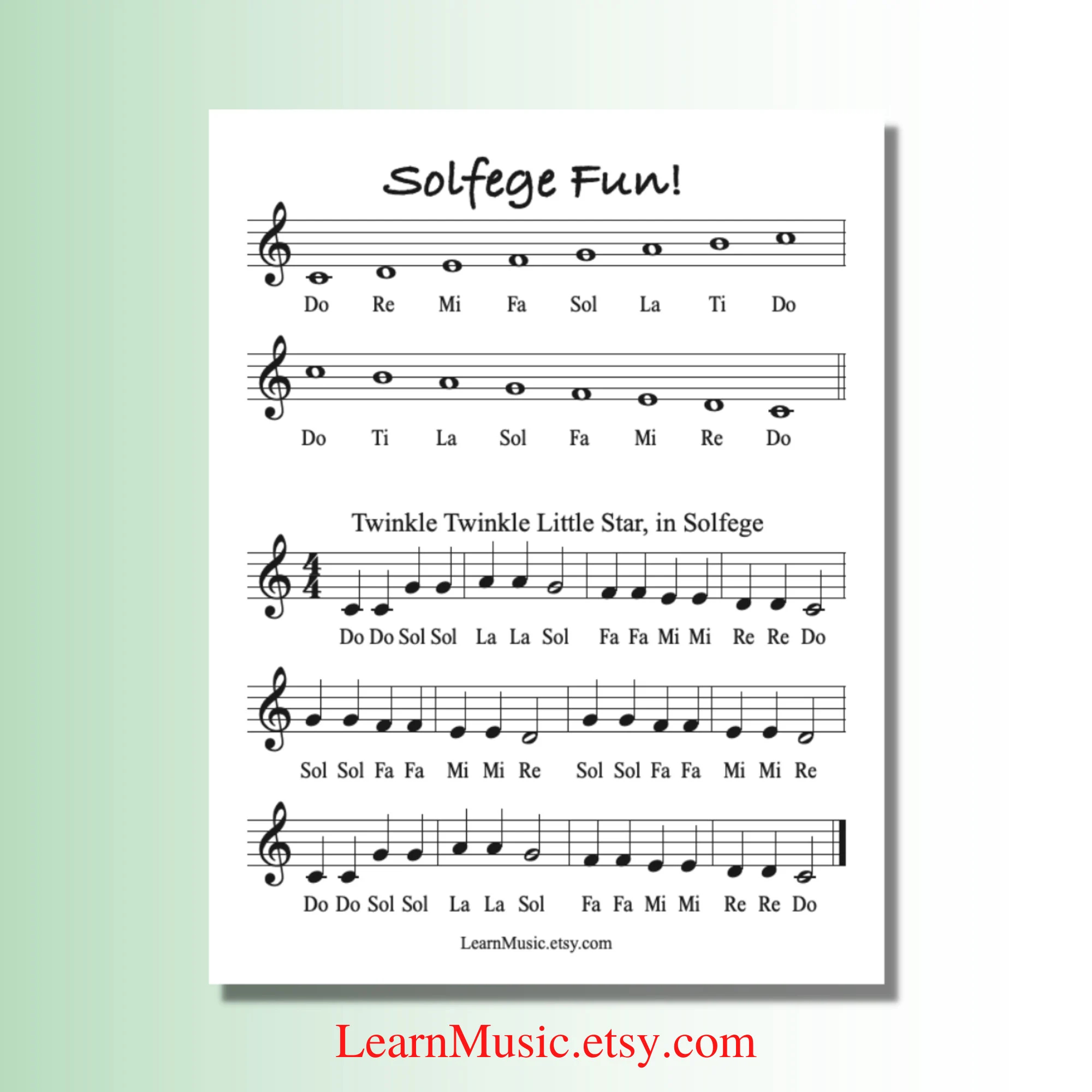 Learn To Read Music With Solfege Twinkle Twinkle Little Star Music For Children Etsy