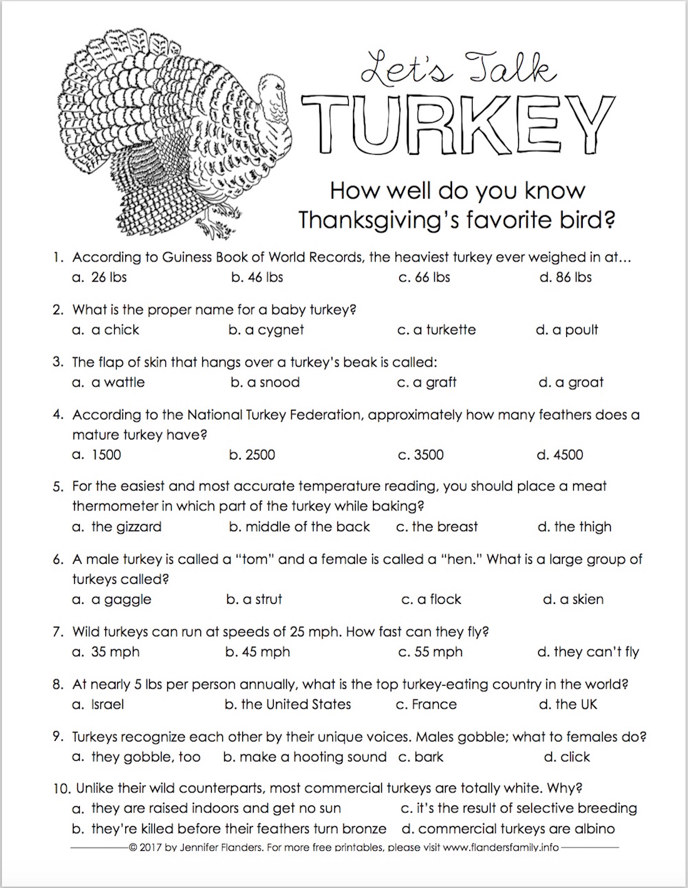 Lets Talk Turkey Trivia Test Flanders Family Home Life Worksheets Library