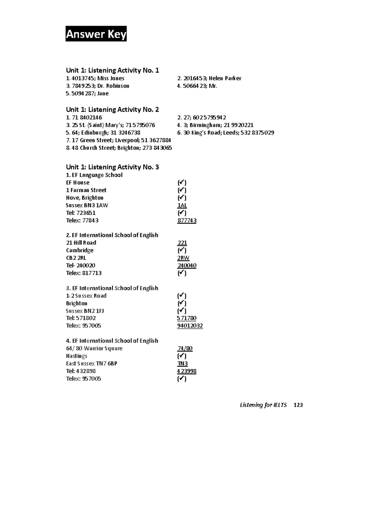 Listening Strategies Answers Answer Key Unit 1 Listening Activity No 1 4013745 Miss Jones 2 Studocu
