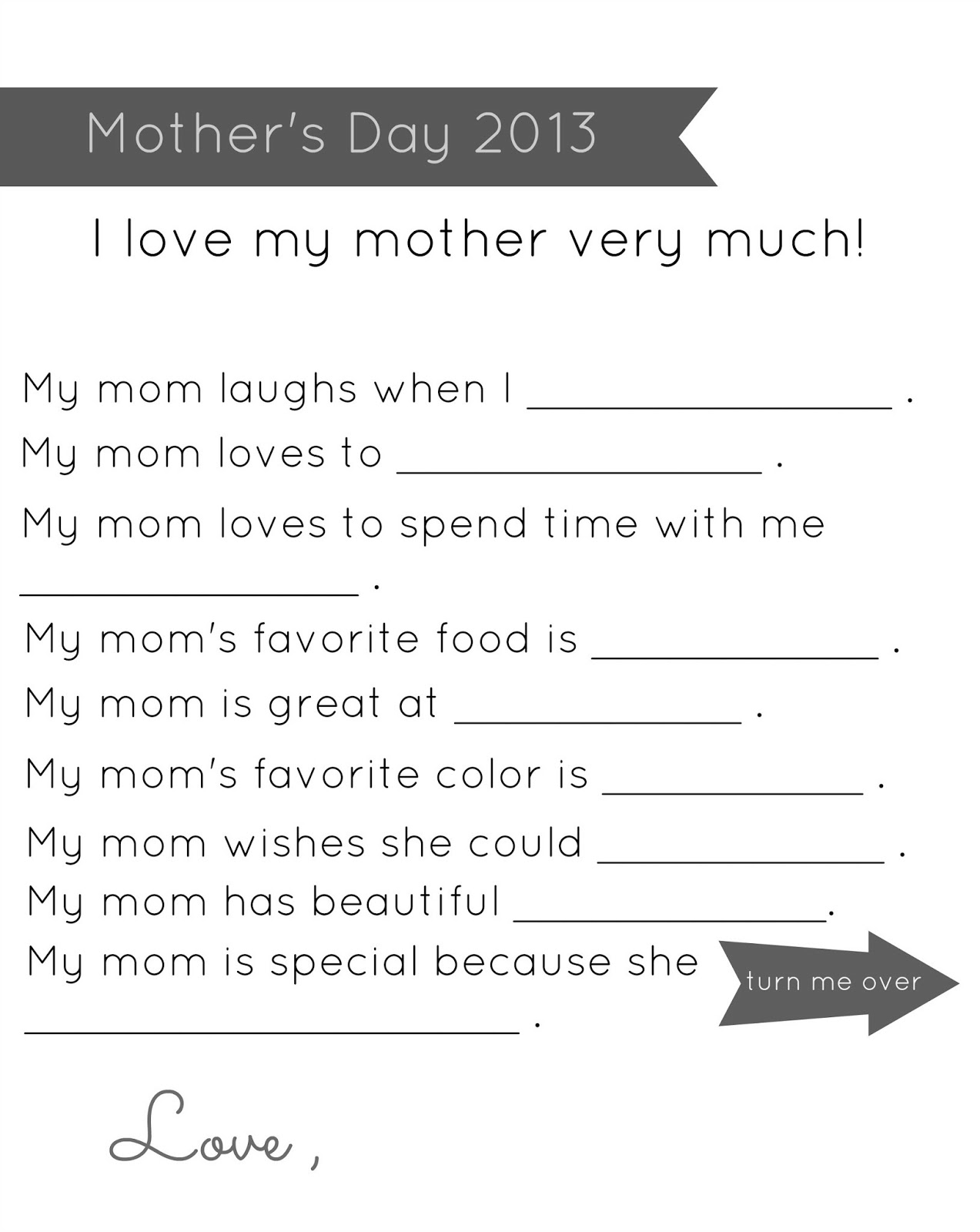 Little House Mother s Day Questions Free Printable
