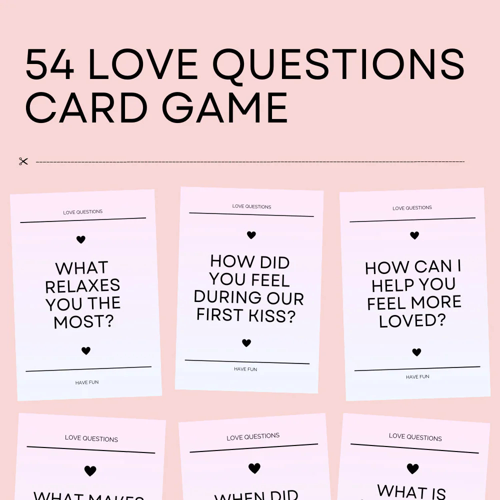 Love Question Card Game Get To Know You Game For Date Nights Married Couples And Partners 54 Conversation Cards Printable In Love Theme Etsy