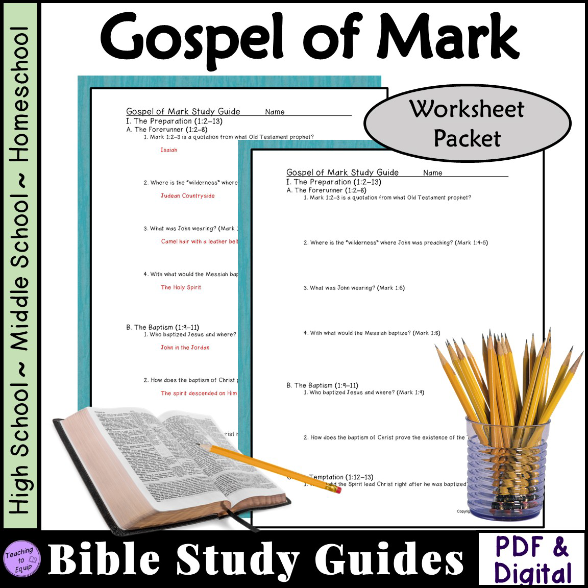 Mark Bible Study Questions Worksheet Packet Made By Teachers