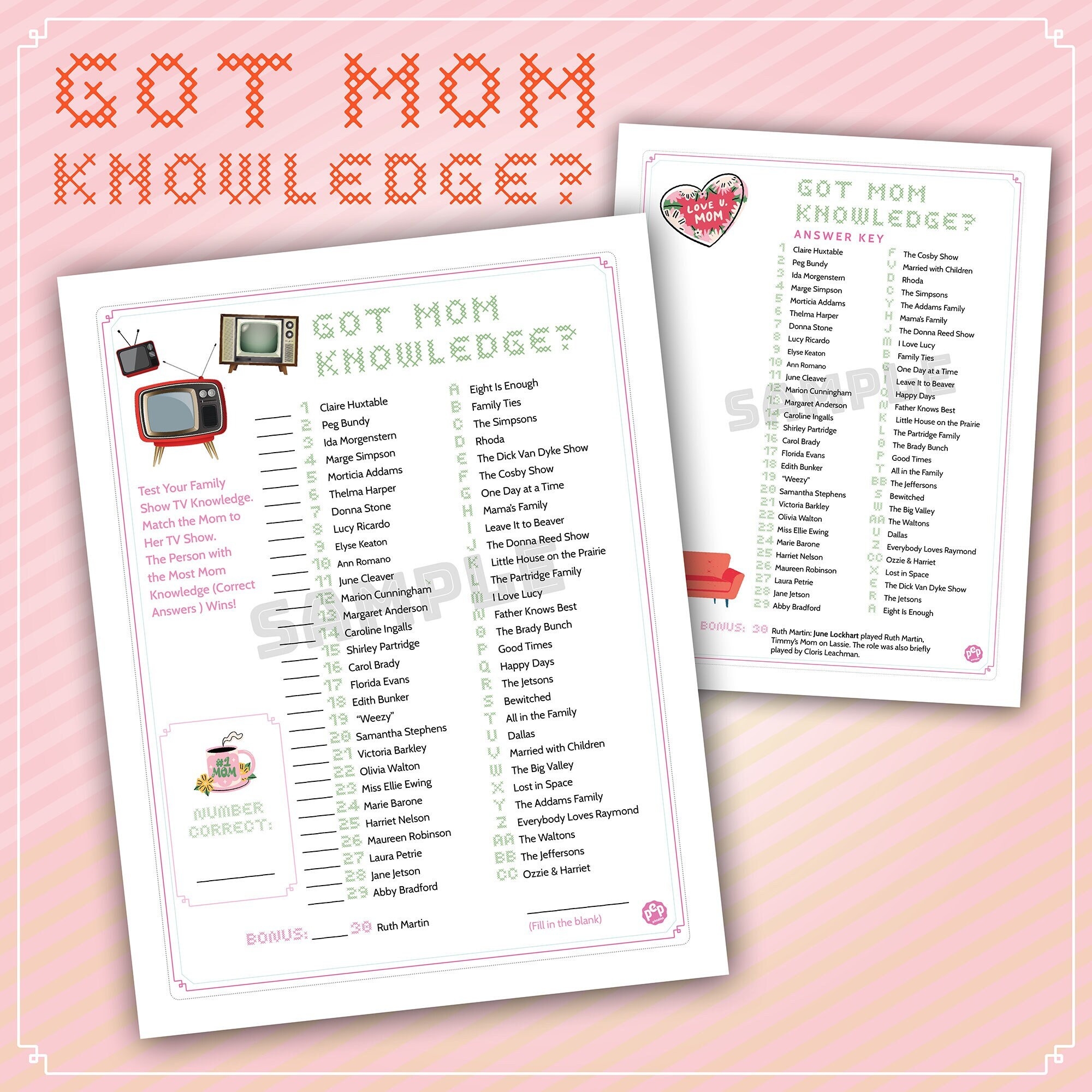 Match Game Printable Like the TV Show Question