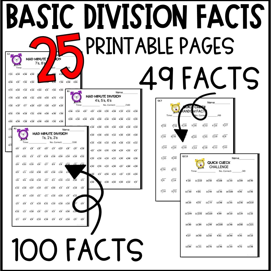 Math Facts Fluency Mad Minutes Timed Division Tests Made By Teachers