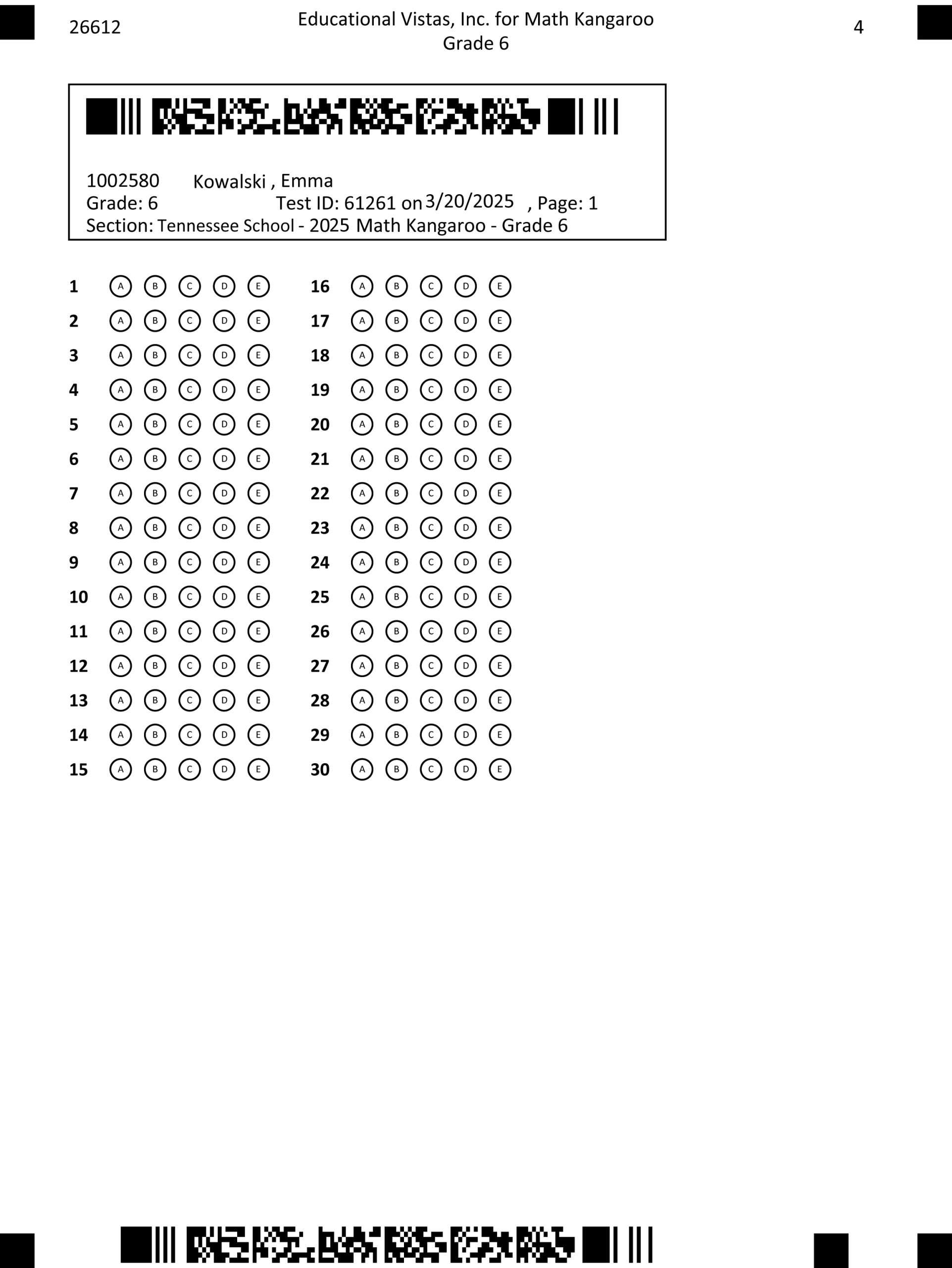 math kangaroo answer card math kangaroo usa