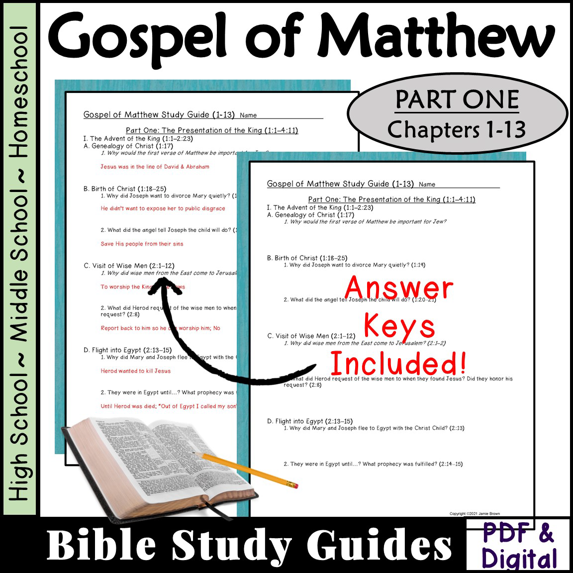 Matthew Bible Study Study Questions CH 1 13 Worksheet Packet Classful