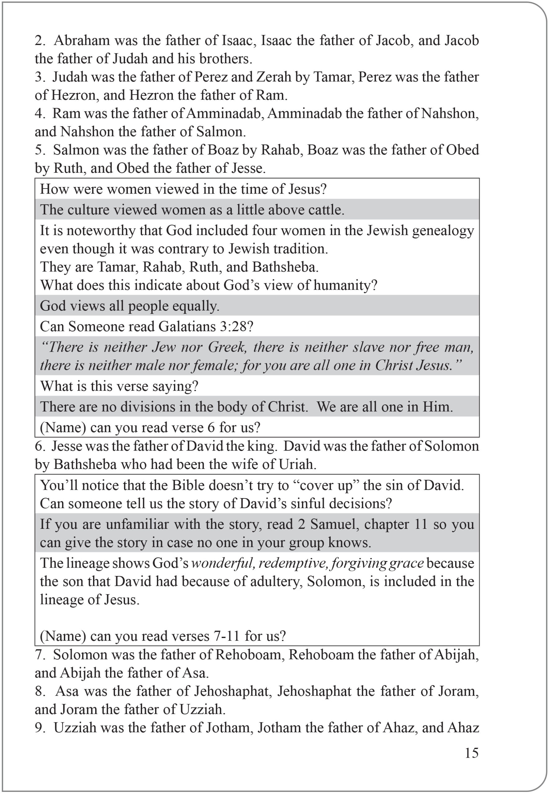 Printable Study Questions for Book of Matthew