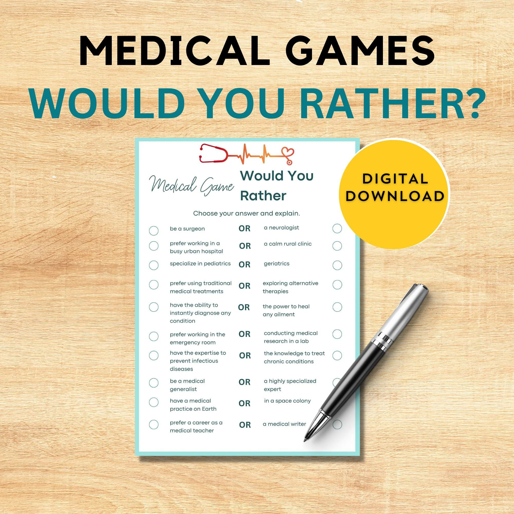 Medical Game Printable Would You Rather Party Game For Nurses Doctors Medical Birthday Retirement Graduation Party Game Etsy