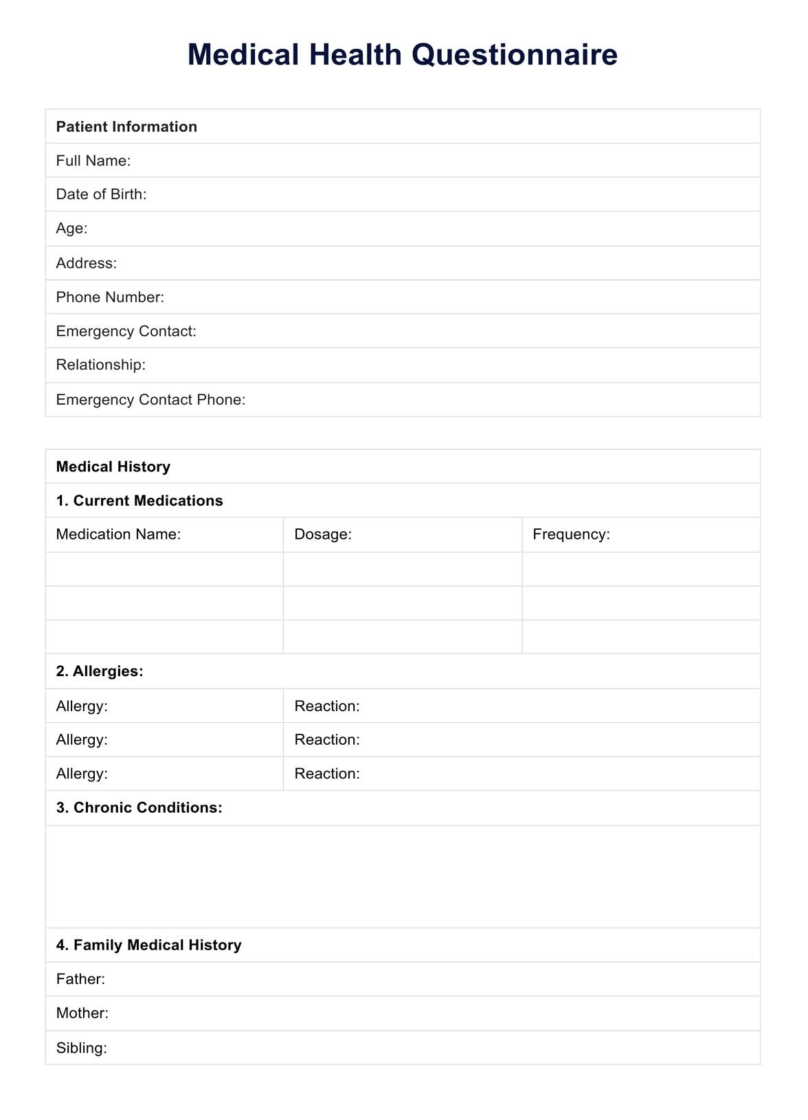 Medical Health Questionnaire