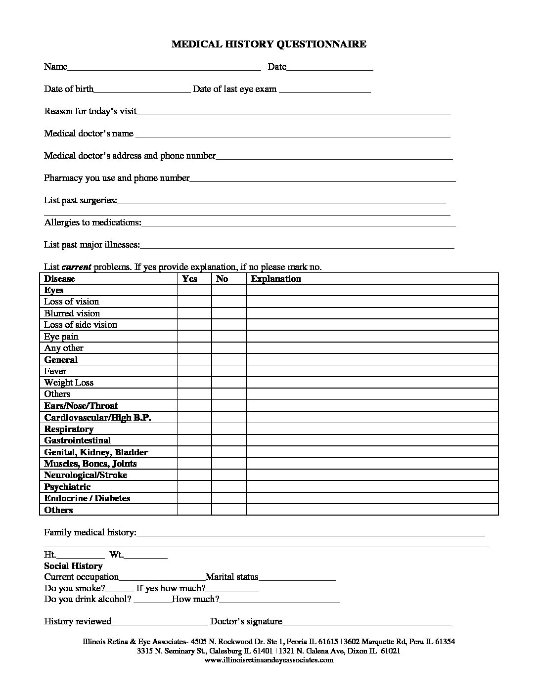MEDICAL HISTORY QUESTIONNAIRE 1 Illinois Retina Eye Associates