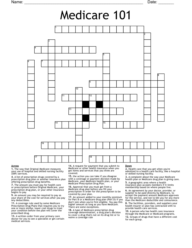 Medicare 101 Crossword WordMint