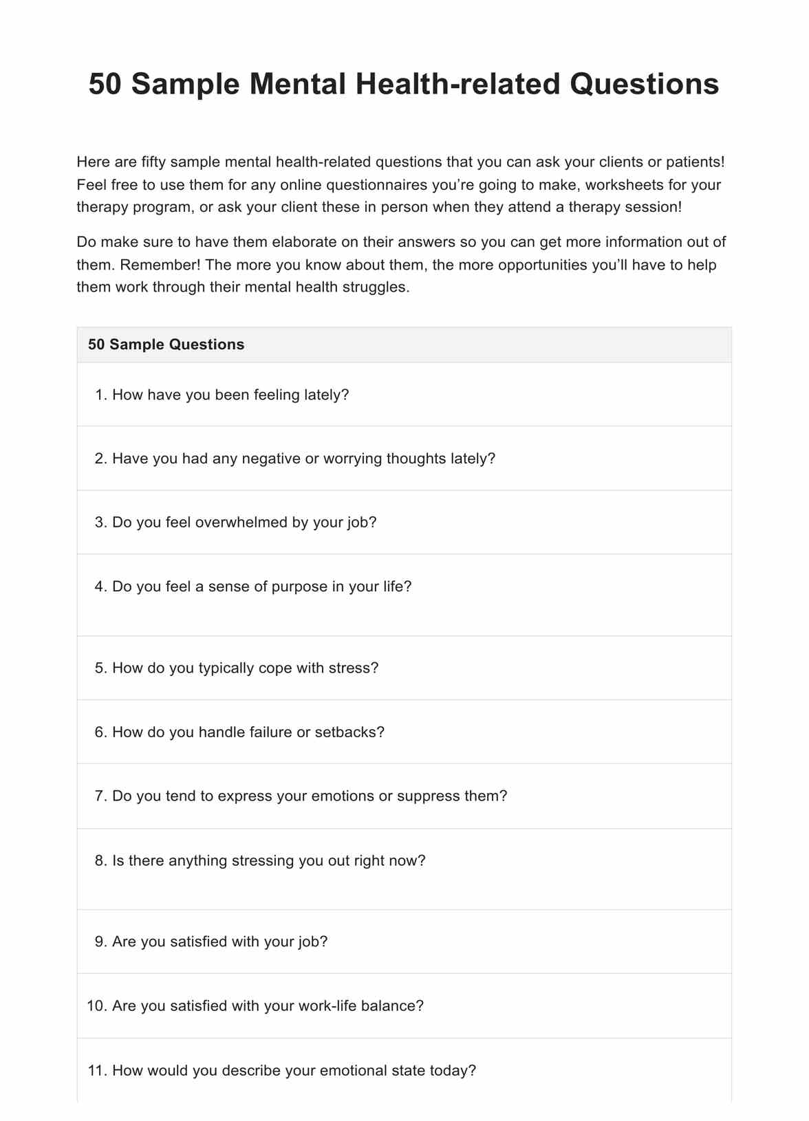 Mental Health Questions