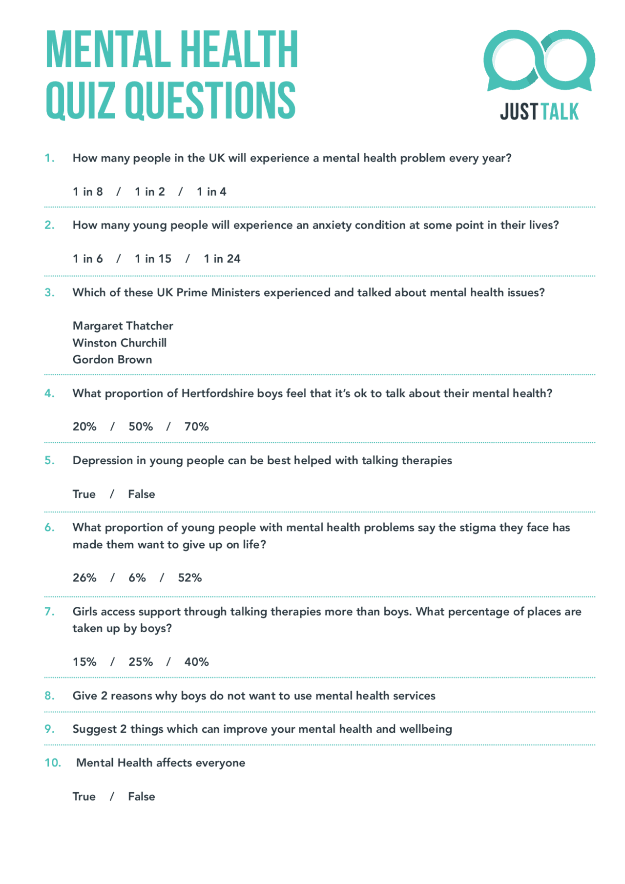 Mental Health Quiz Questions Quizzes Medical Sciences Docsity