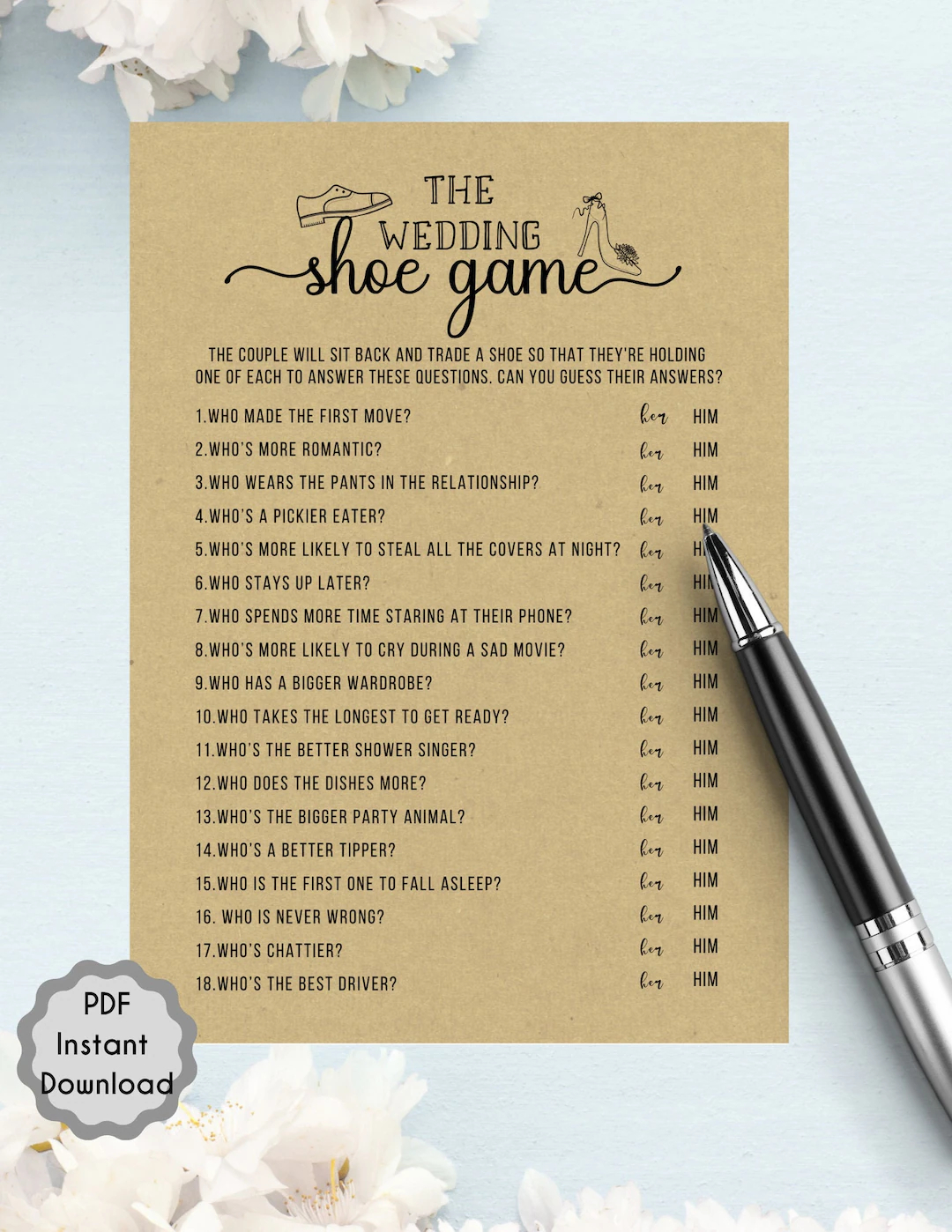 Minimalist Printable Bridal Shower The Wedding Shoe Game Template Interactive Bride To Be Game Bachelorette Game Party Game Digital File Etsy