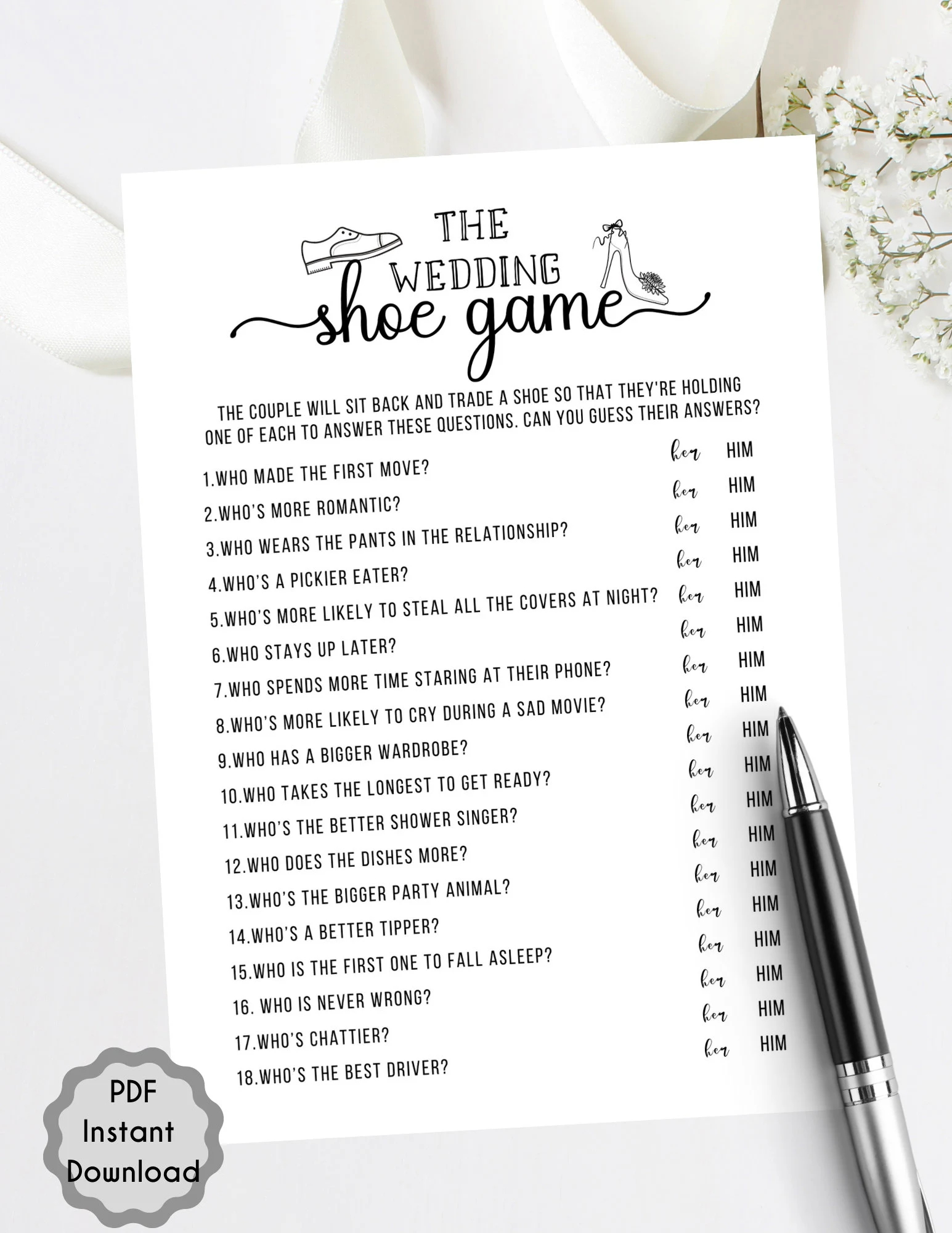 Minimalist Printable Bridal Shower The Wedding Shoe Game Template Interactive Bride To Be Game Bachelorette Game Party Game Digital File Etsy