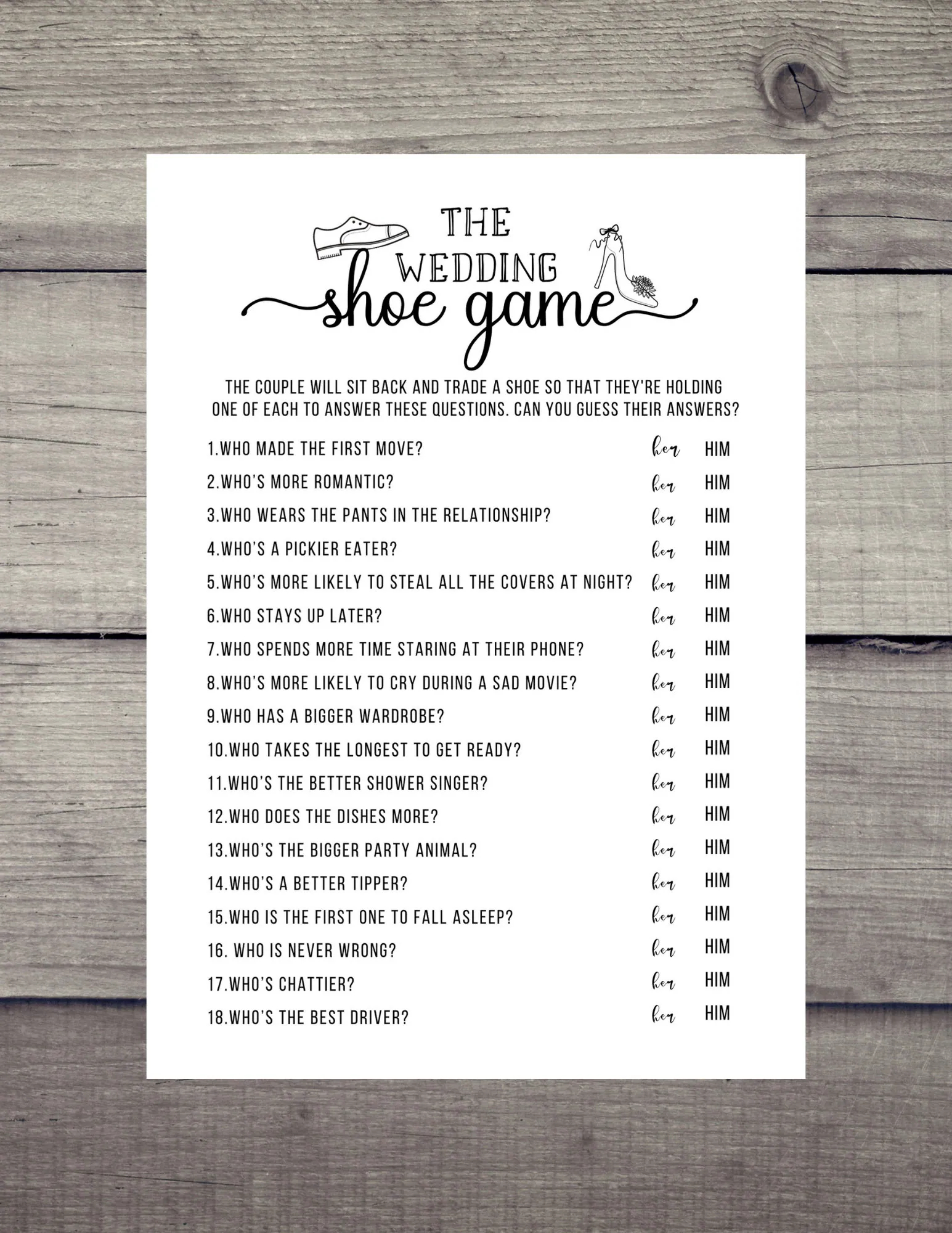 Minimalist Printable Bridal Shower The Wedding Shoe Game Template Interactive Bride To Be Game Bachelorette Game Party Game Digital File Etsy