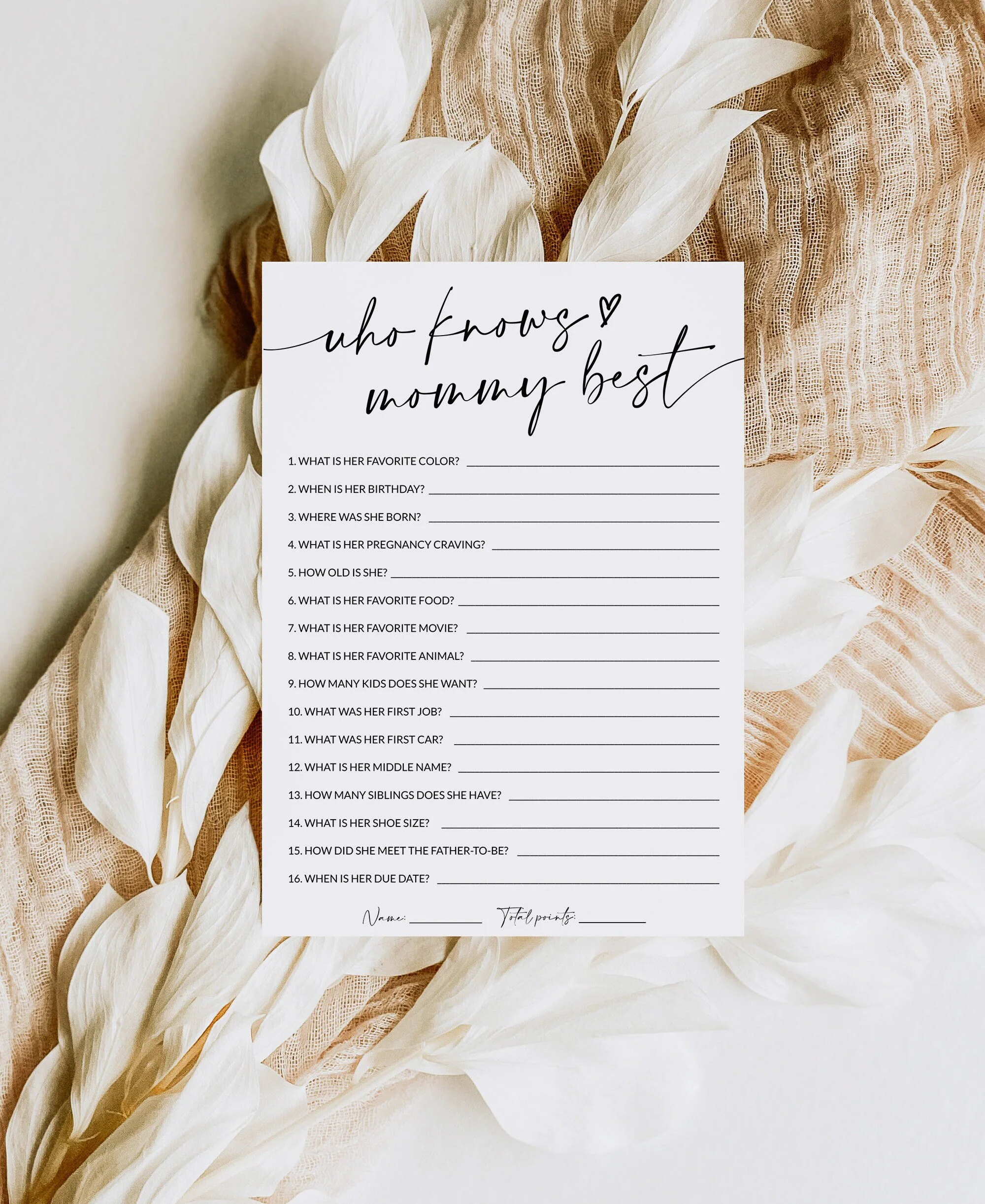 Mommy Questionnaire Etsy