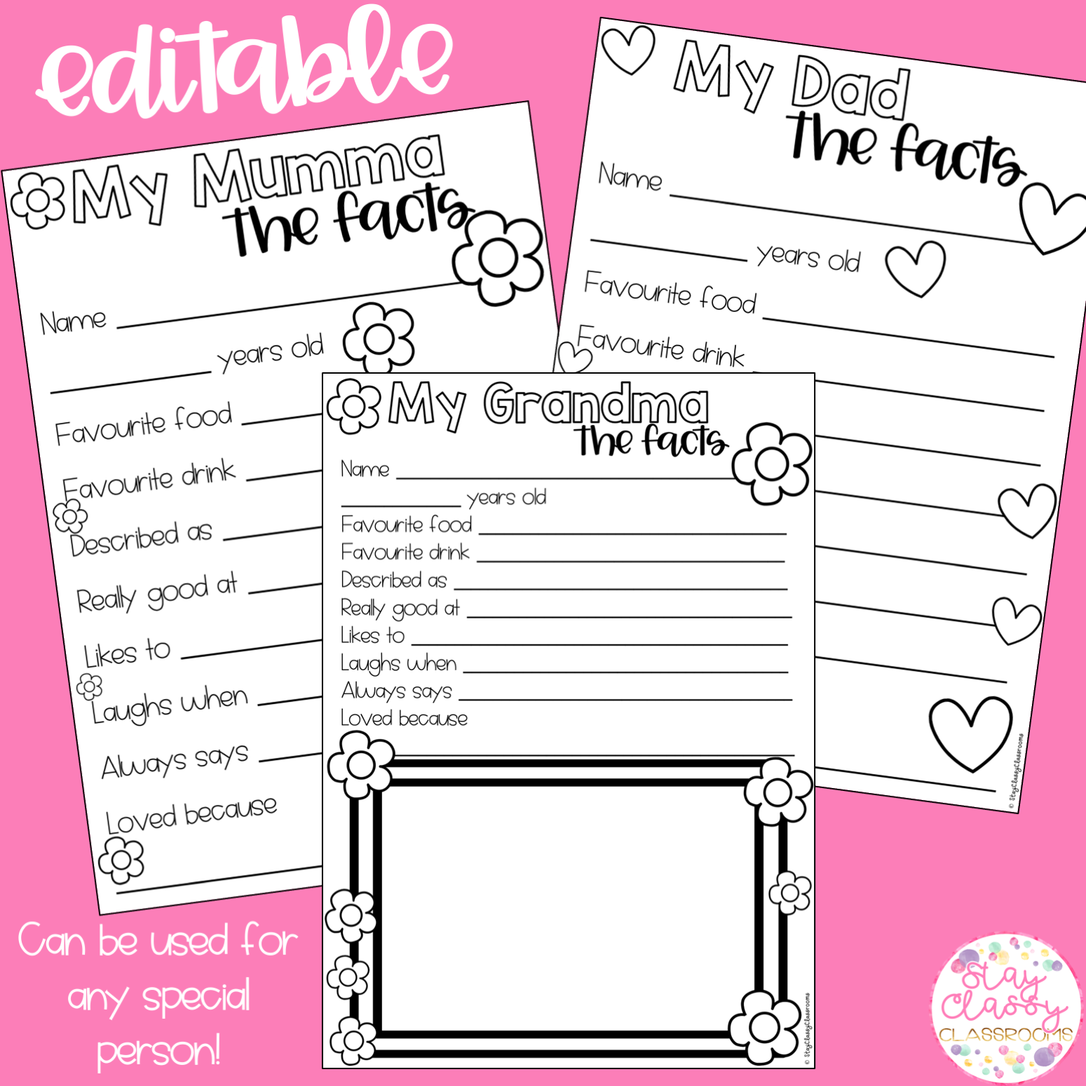 Mother s Day Fact Sheet Editable Stay Classy Classrooms