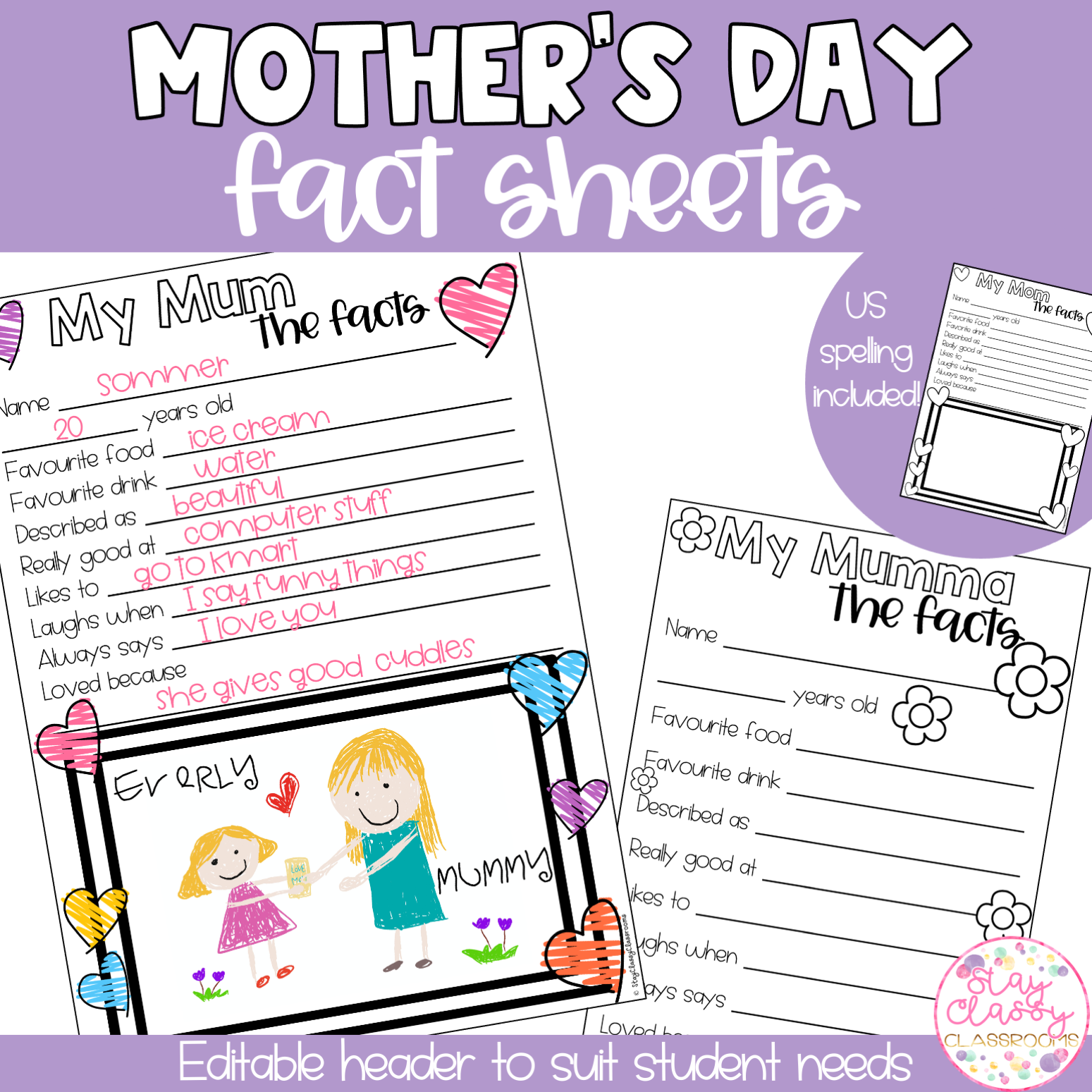 Mother s Day Fact Sheet Editable Stay Classy Classrooms