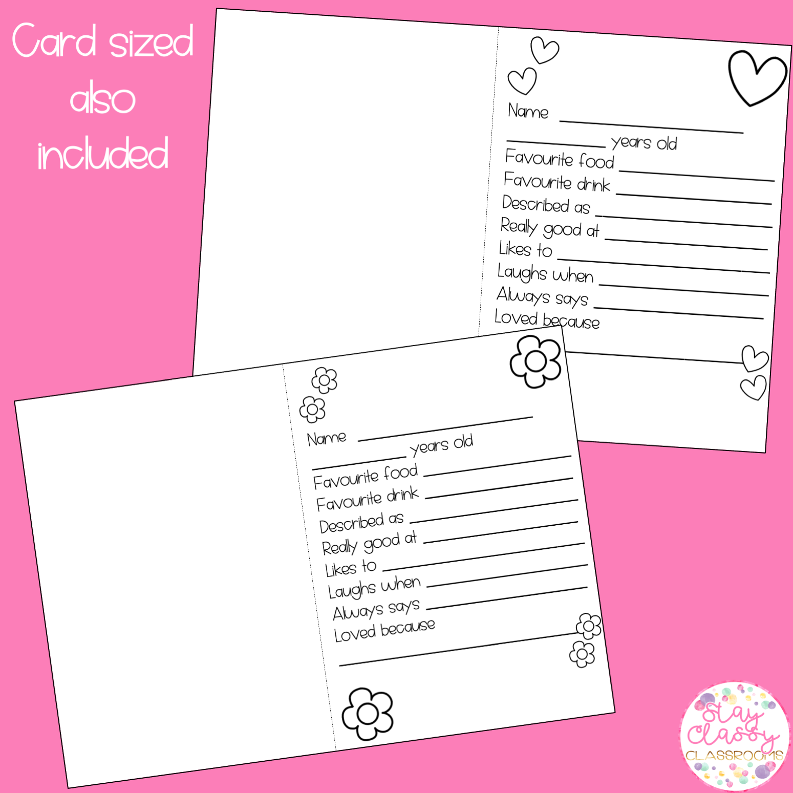 Printable Mother's Day Question Form for Pre-K