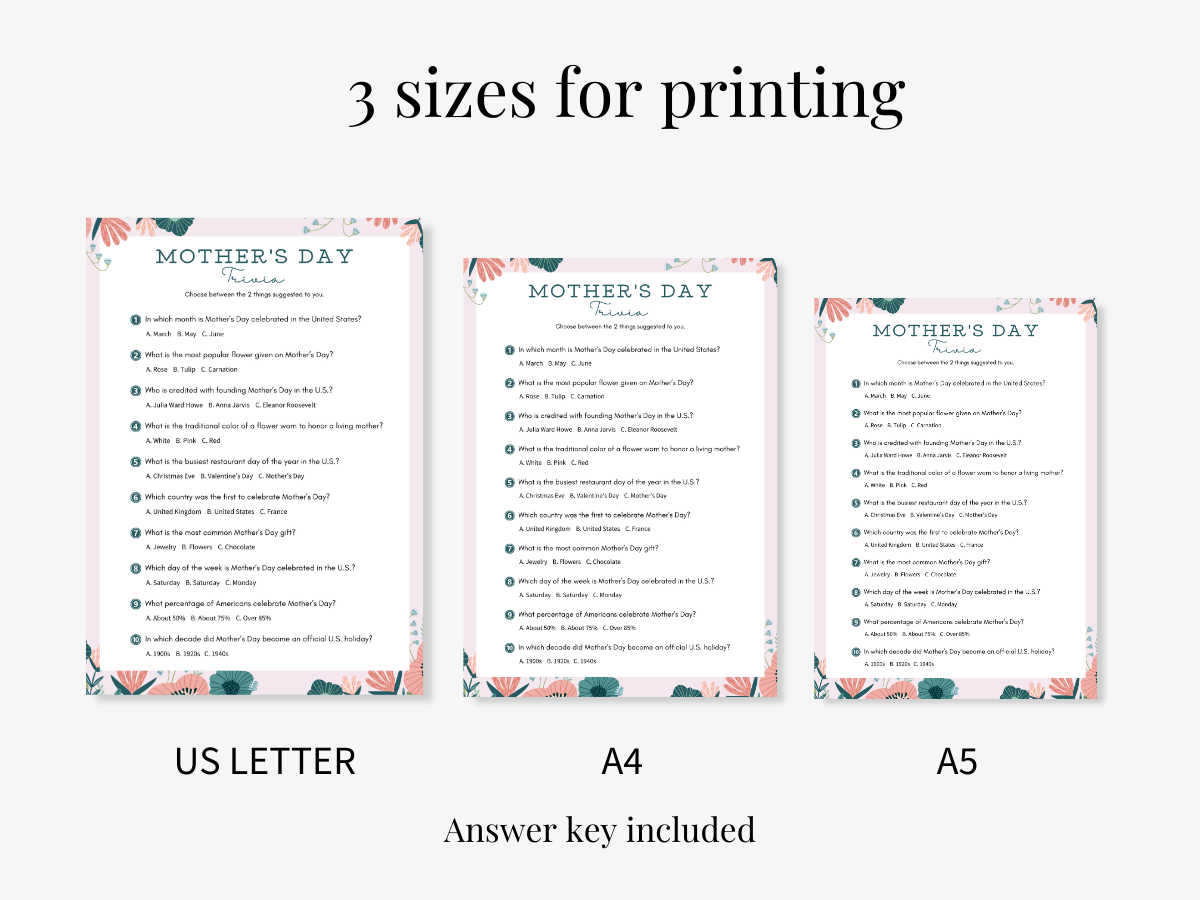 Mother s Day Multiple Choice Trivia Printable Digital Download Print Play Palace
