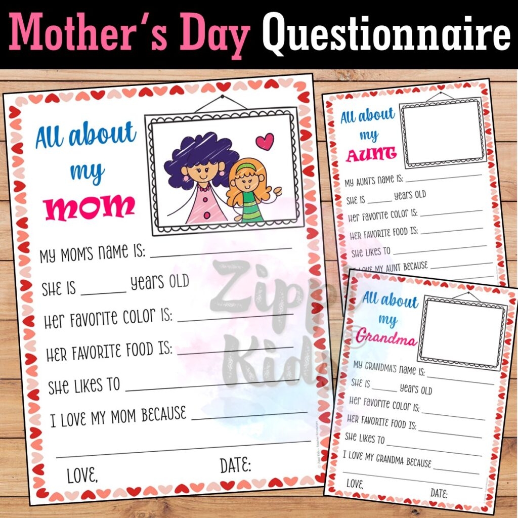 mother s day questionnaire all about my mom writing activity zippi kids