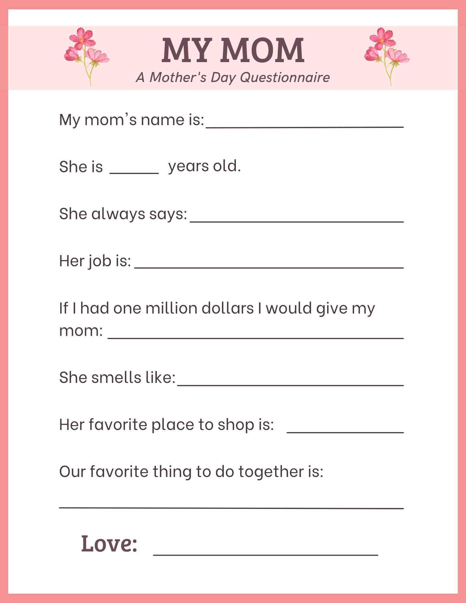 Mother s Day Questionnaire Free Printables Natural Beach Living