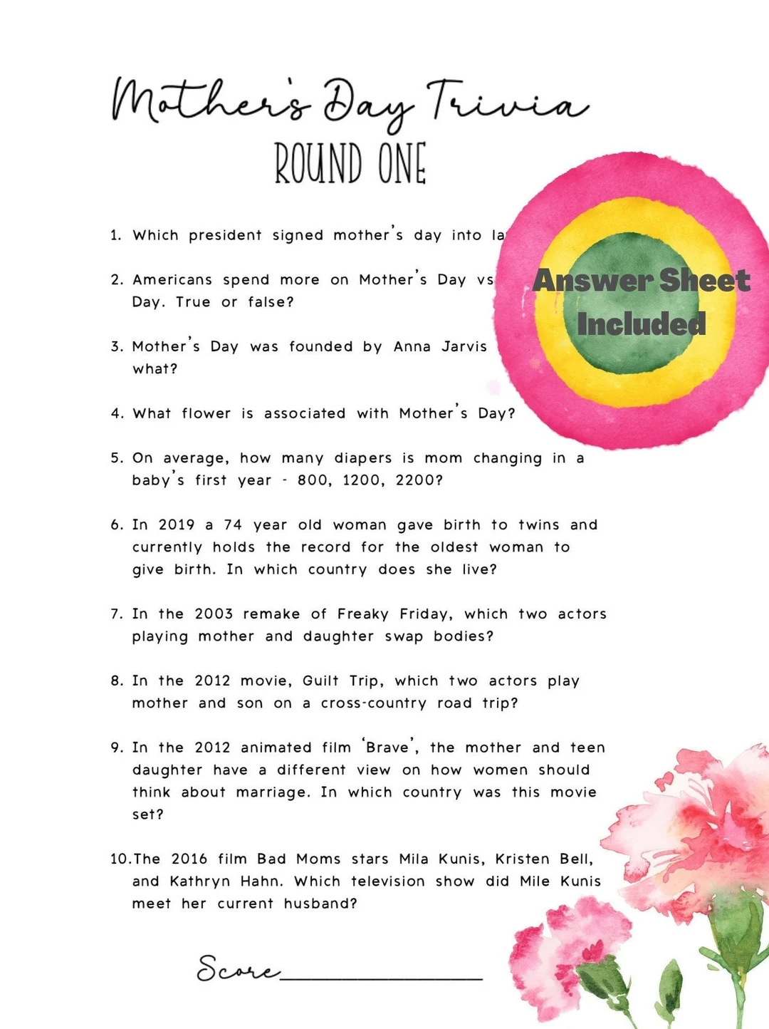 Mother s Day Trivia Mom Trivia Mother s Day Family Activity Etsy