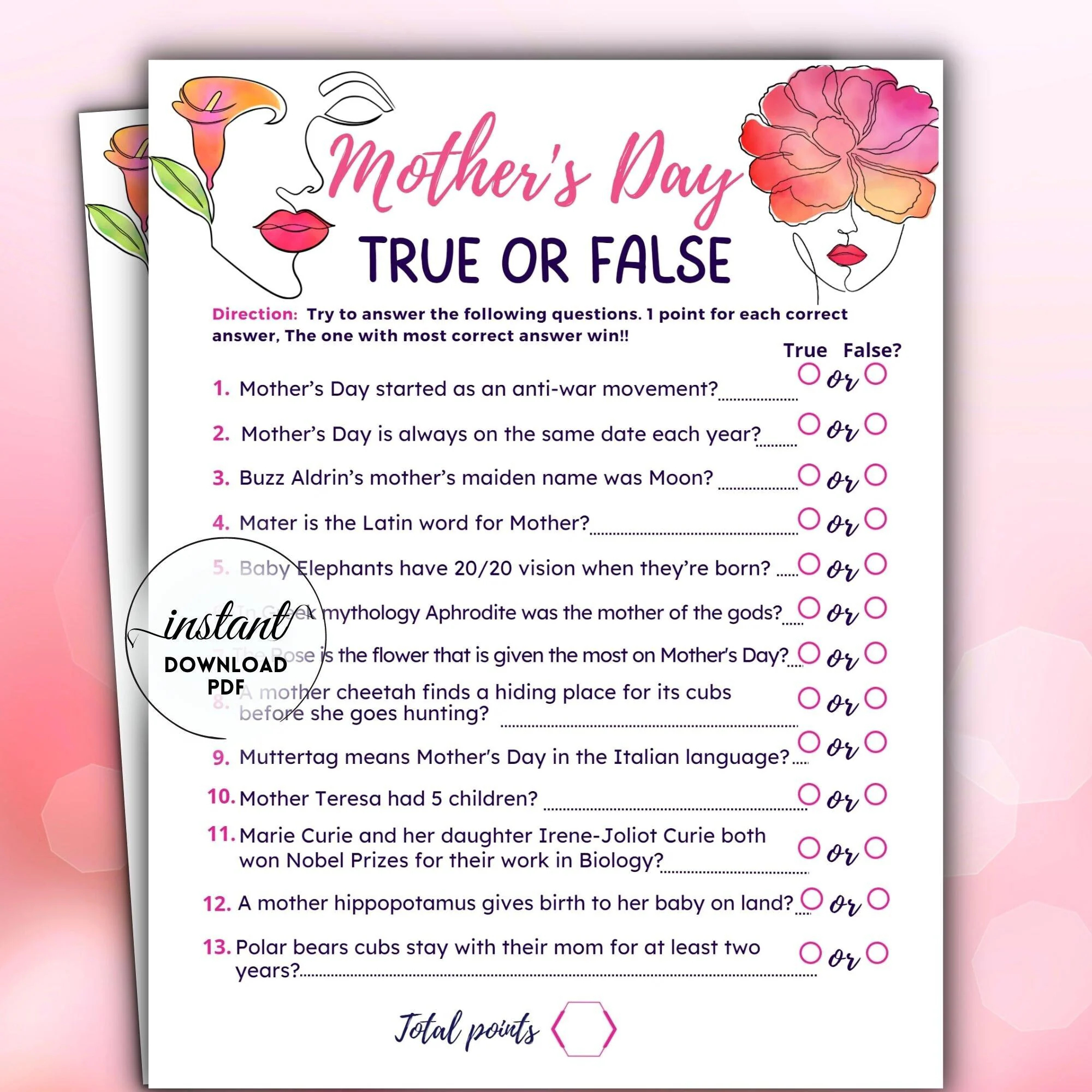 Printable Mother's Day Questions for Kids