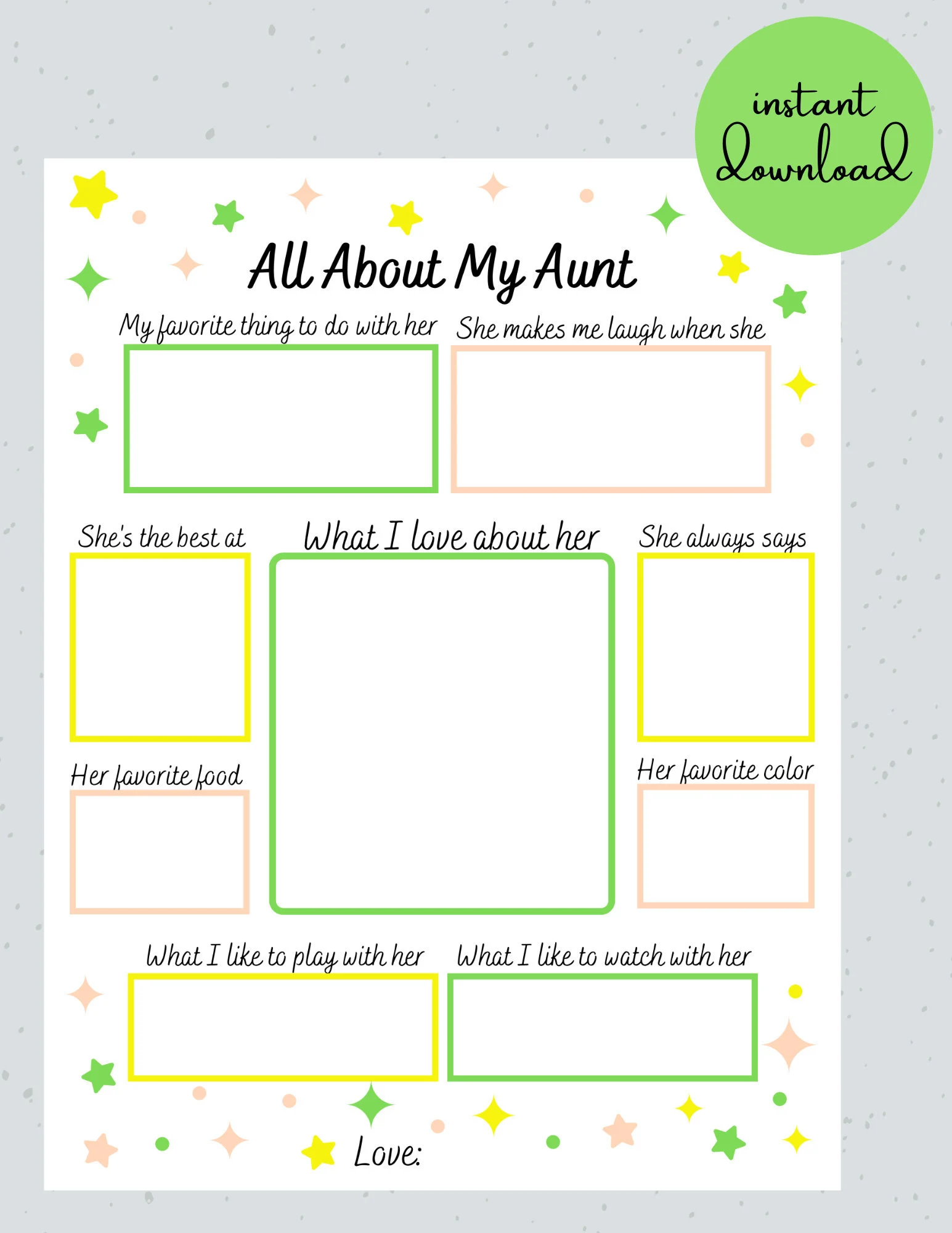 Mothers Day Questionnaire Aunt Etsy