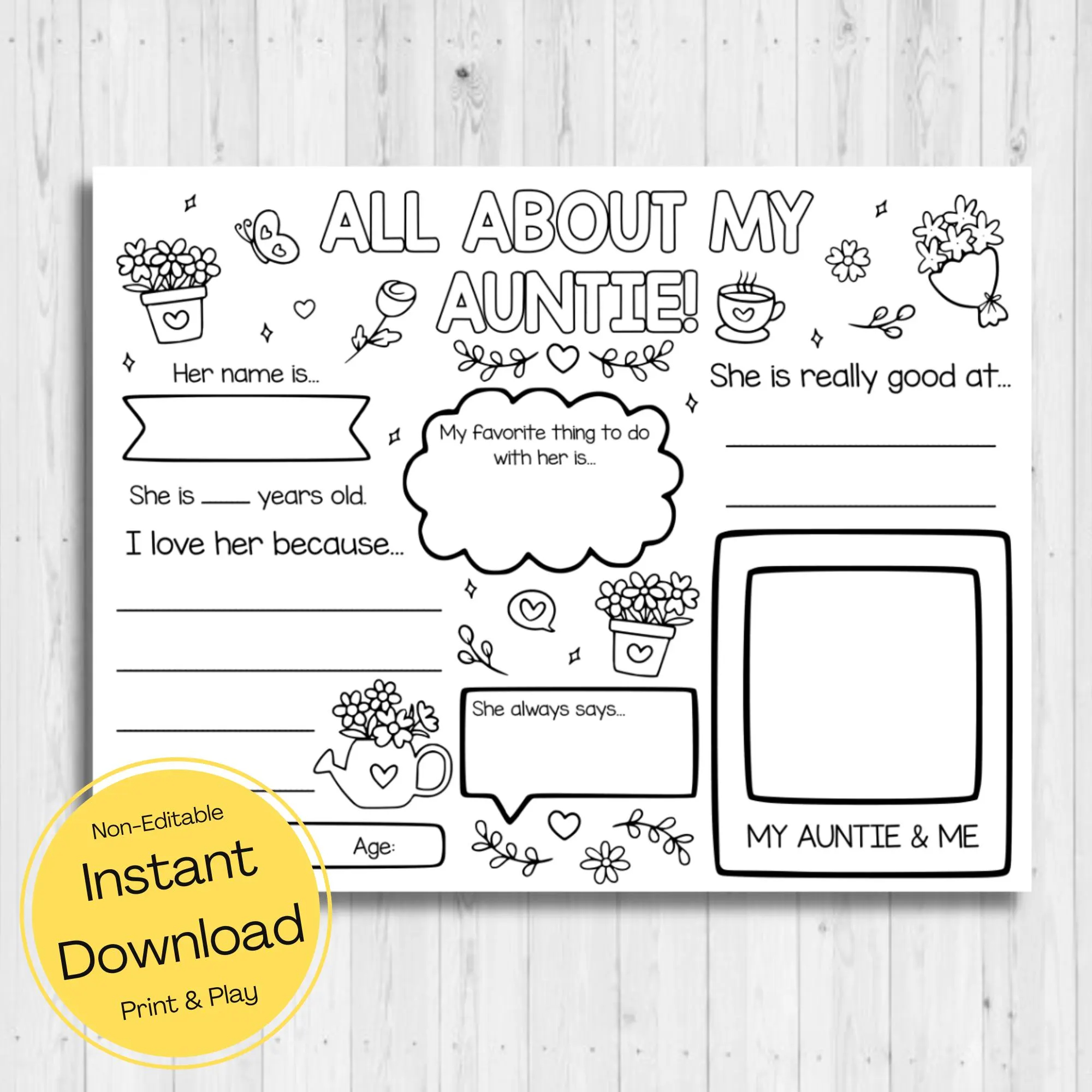 Mothers Day Questionnaire Aunt Etsy