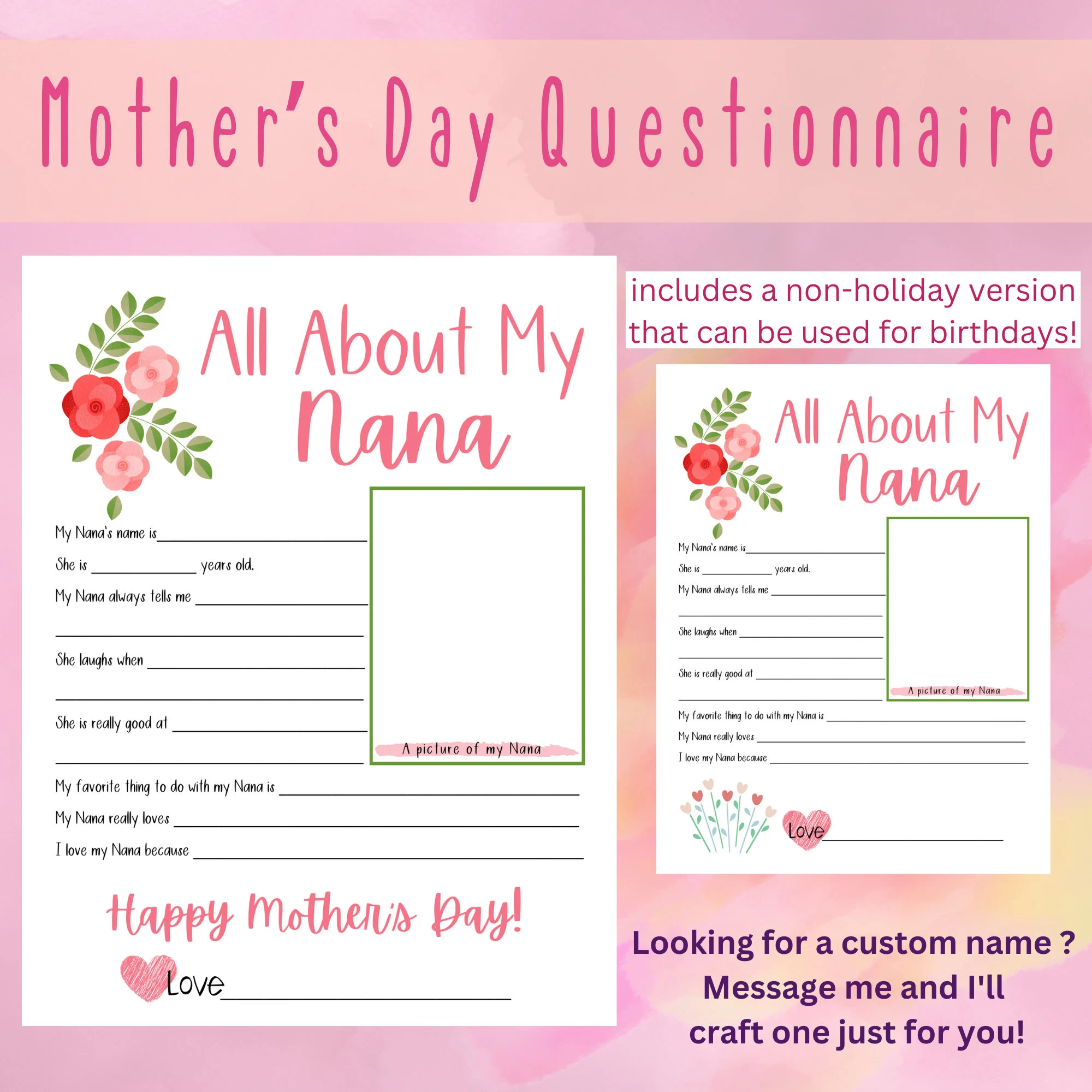 Mothers Day Questionnaire Preschool Etsy