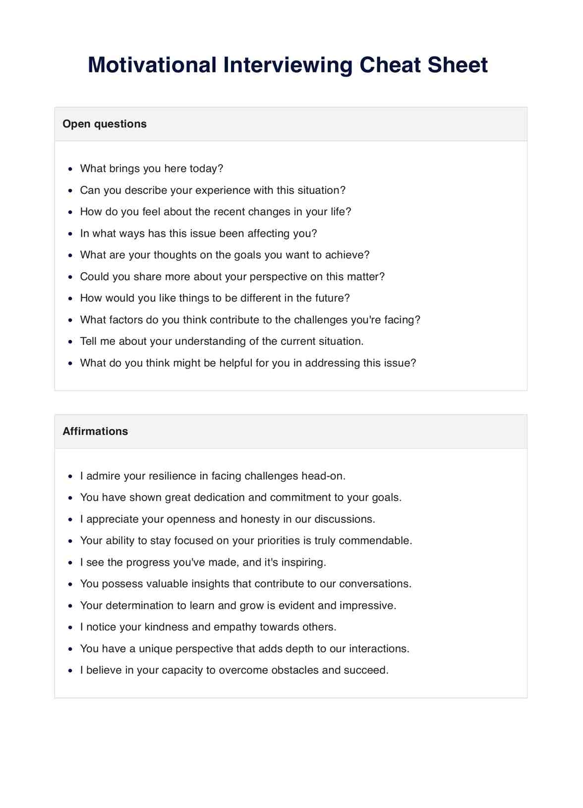Printable Interview Questions Template