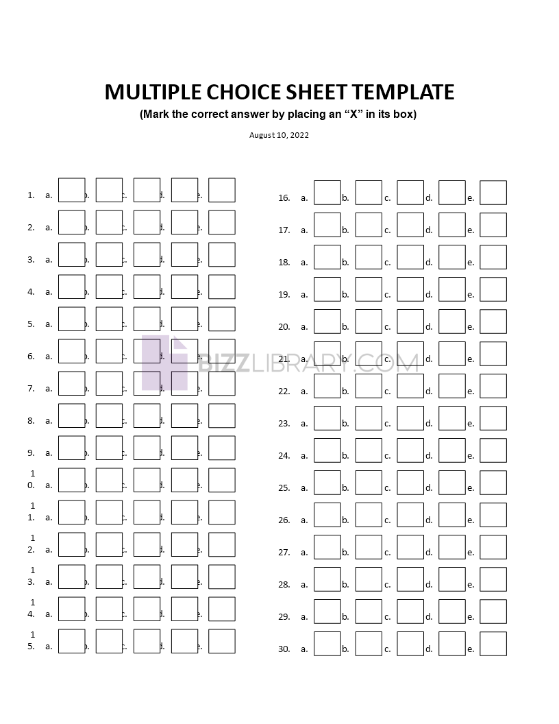 Multiple Choice Answer Sheet Template