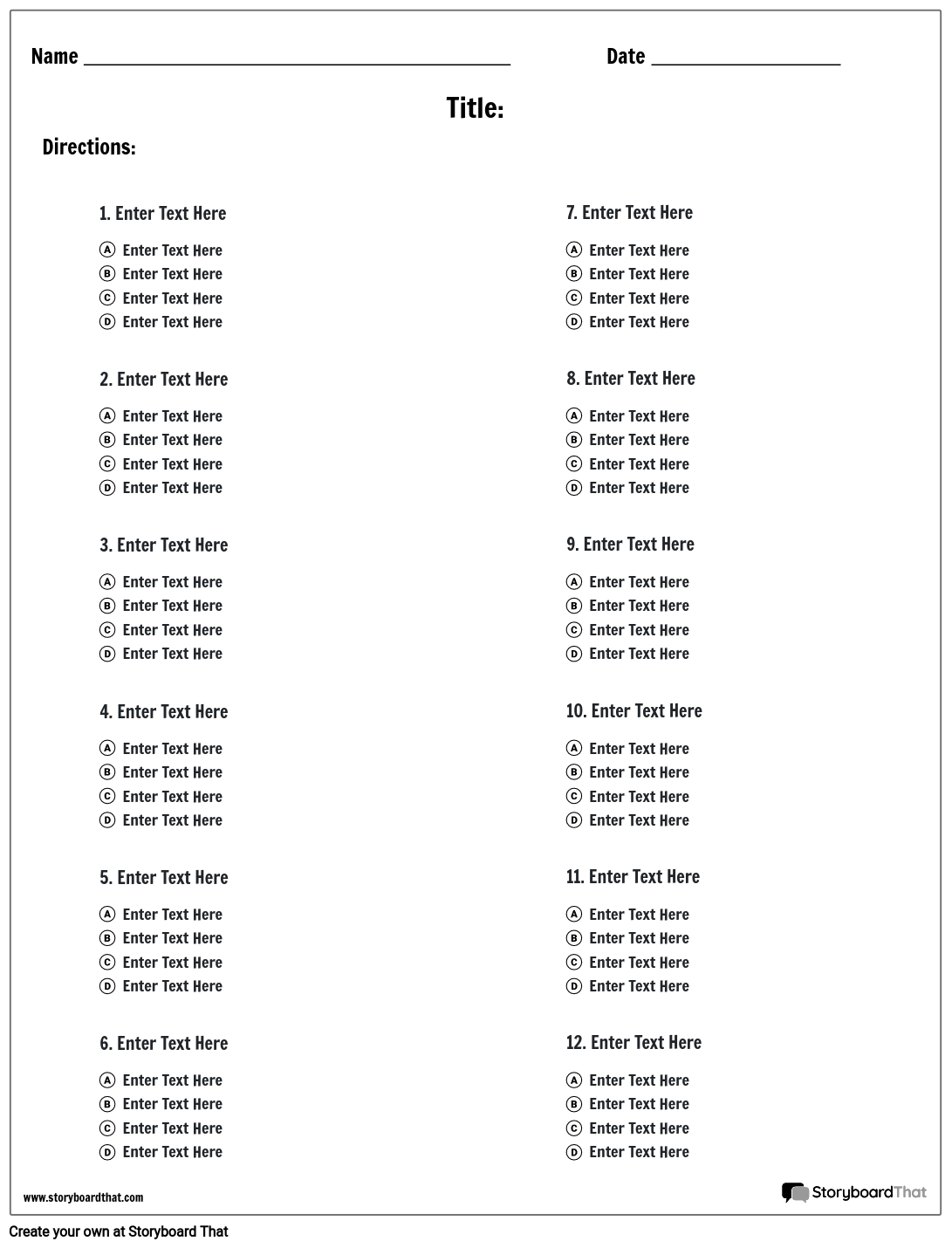 Multiple Choice Test And Quiz Template StoryboardThat Worksheets Library