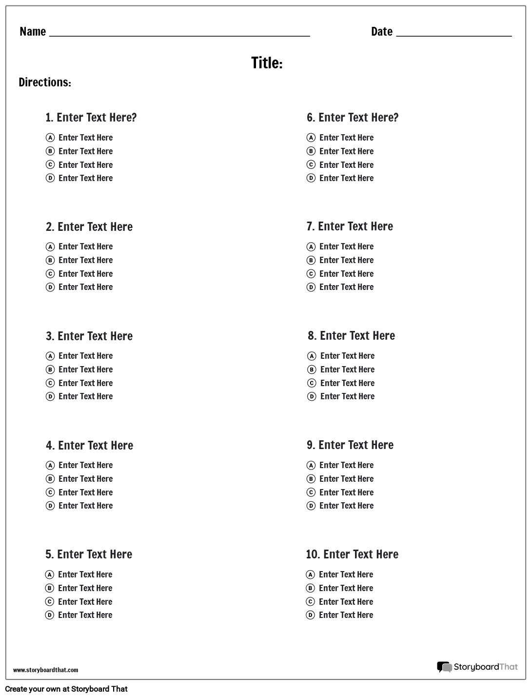 Multiple Choice Test And Quiz Template StoryboardThat Worksheets Library