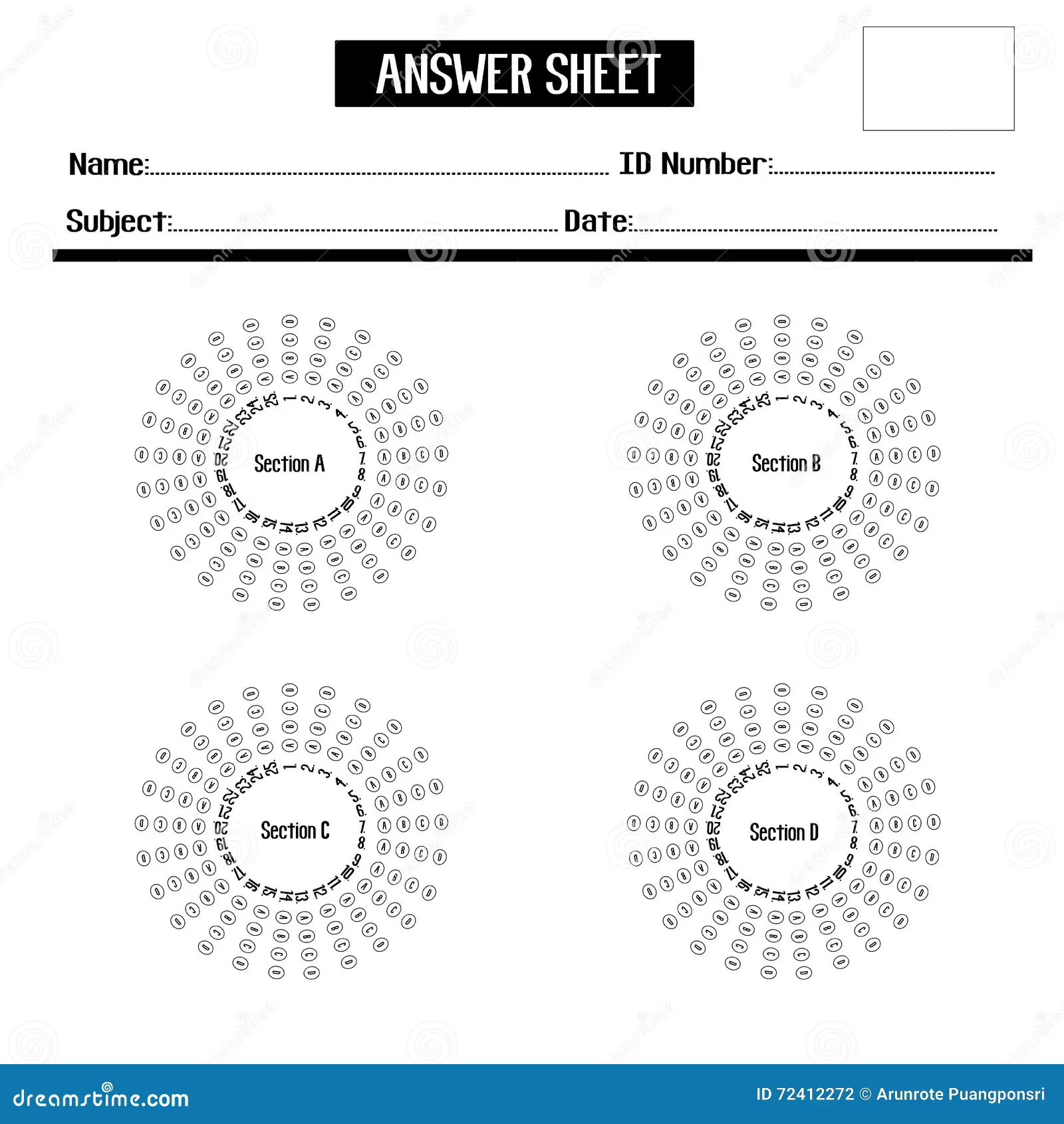 Multiple Choices Answer Sheet In Round Design And Separate By Section Stock Vector Illustration Of Education Answer 72412272