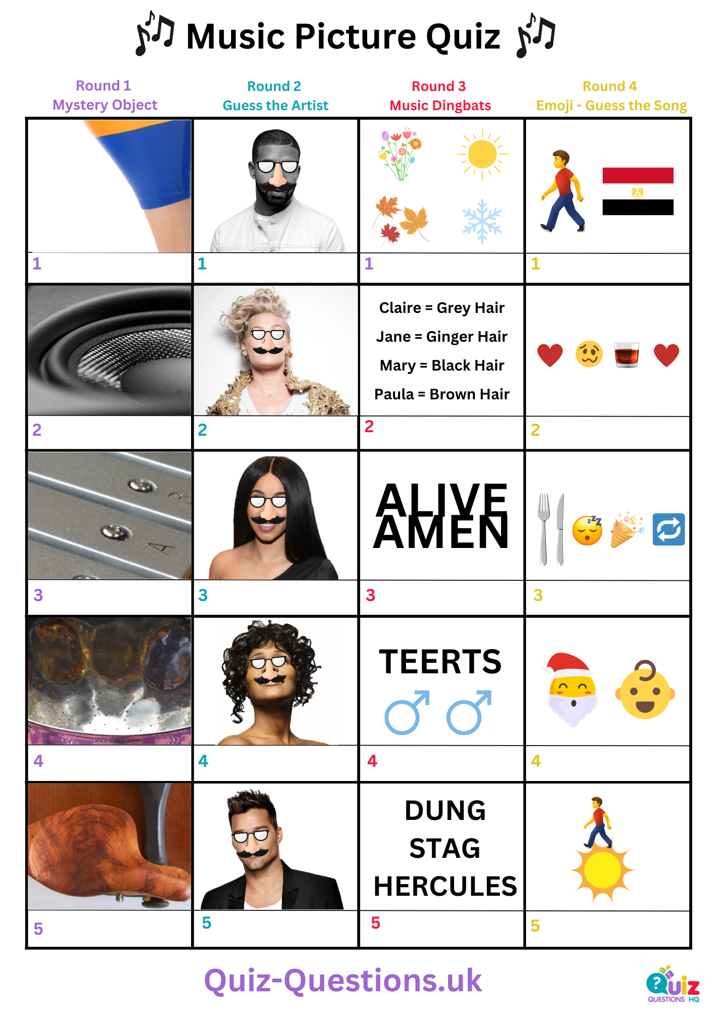 Music Picture Quiz With Answers Free Printable