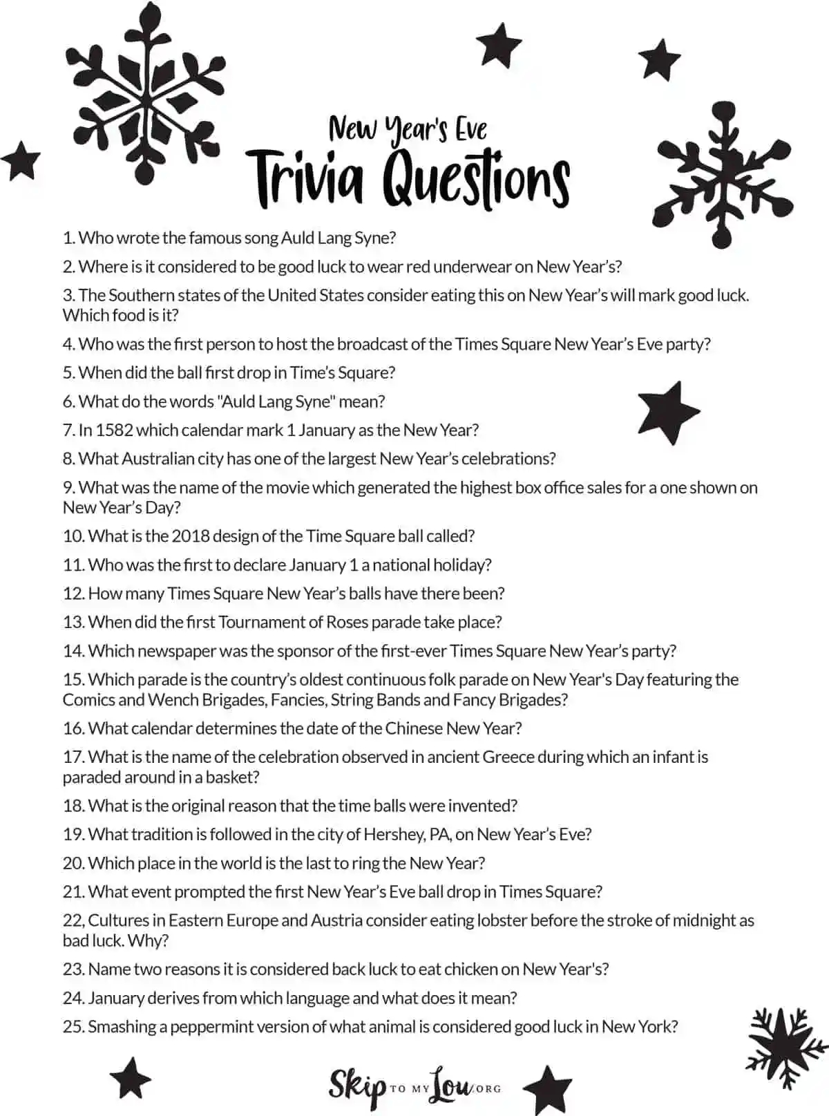 New Year s Eve Trivia Skip To My Lou