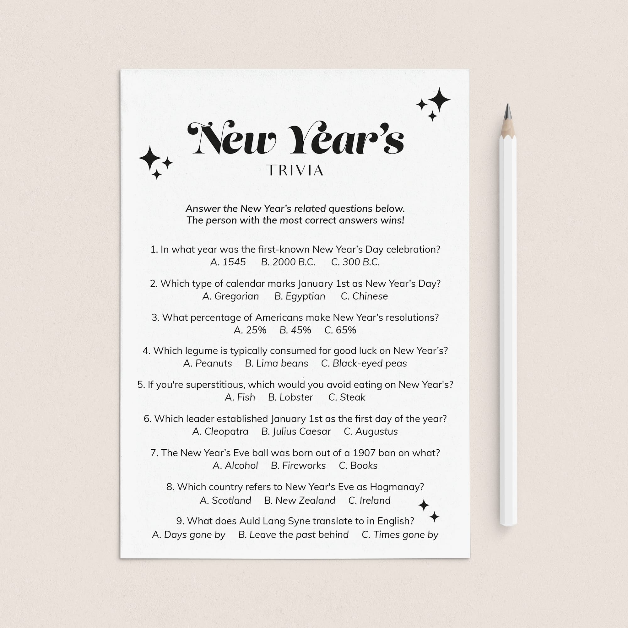 Printable New Year Trivia with Answers