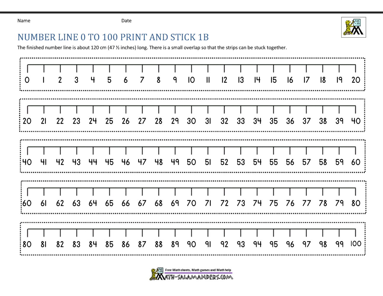 Number Line Up To 100