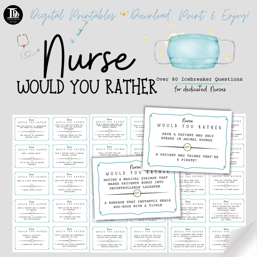 Nurse Would You Rather Party Icebreakers Nurse Party Funny Conversation Prompts Hospital Party Nurse Retirement Or Induction Day Activity Etsy
