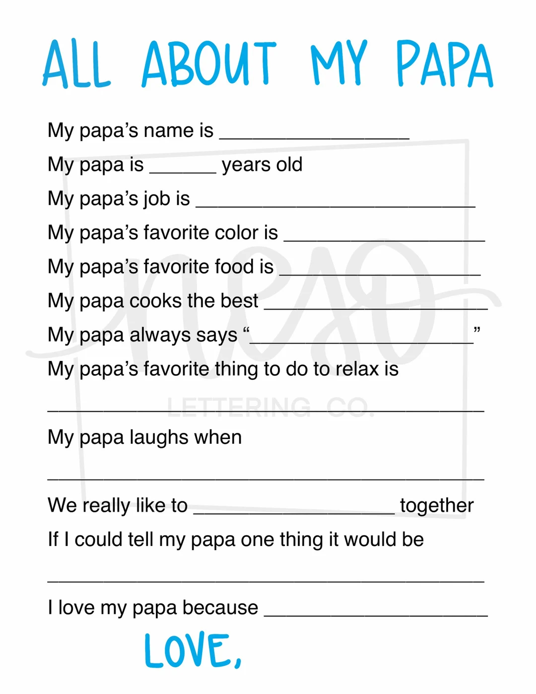 Papa Father s Day Gift Father s Day Questionnaire Coloring Page For Papa Father s Day Coupons Etsy