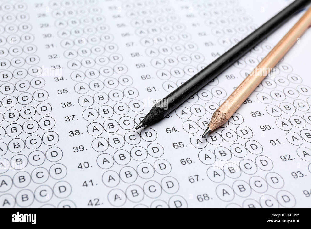 Pencils On Blank Answer Sheet Closeup Concept Of Passing Exam Stock Photo Alamy
