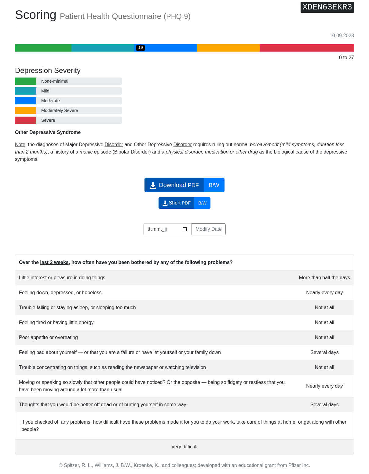 PHQ 9 Patient Health Questionnaire