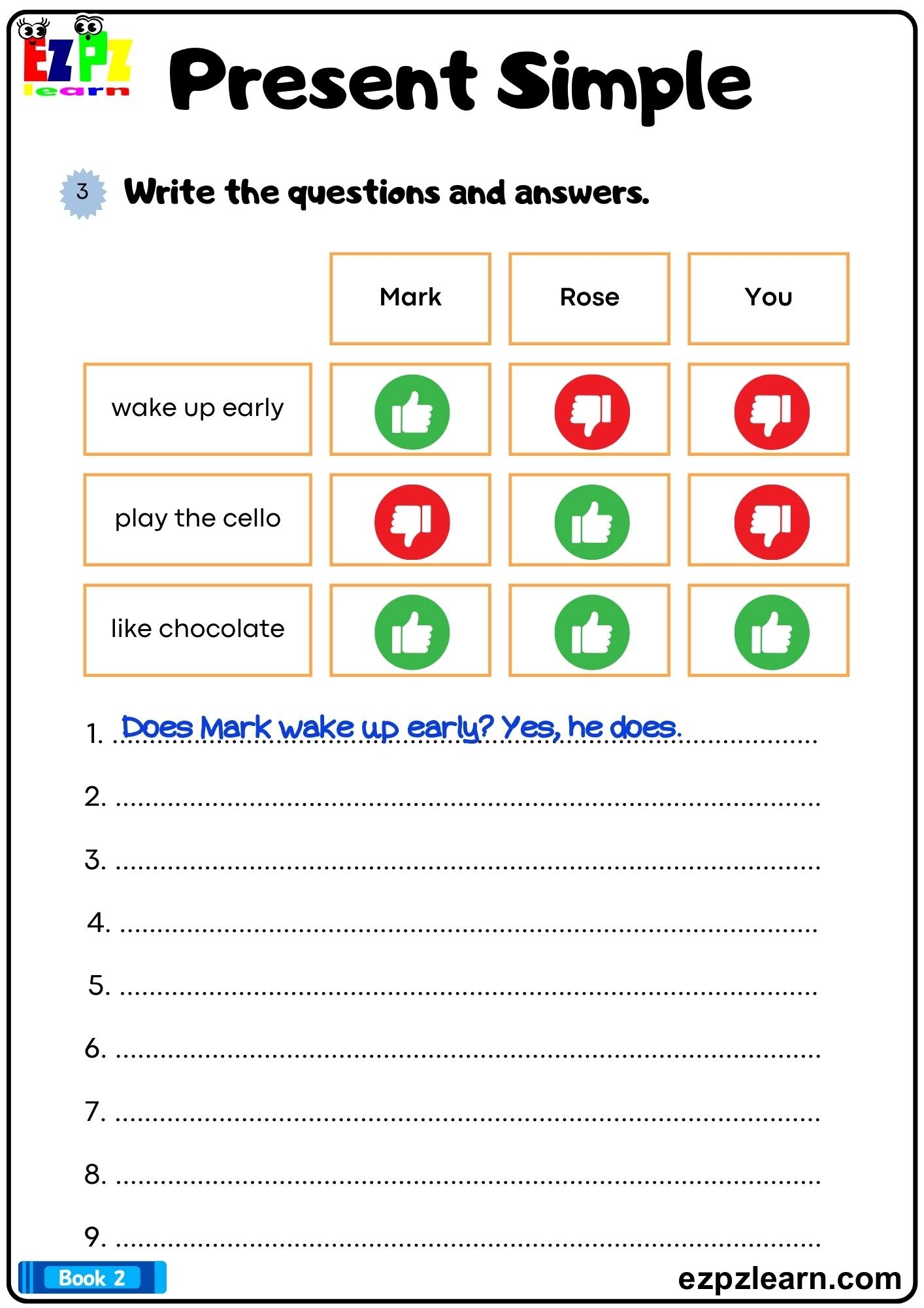 Present Simple Look At The Chart Then Write The Questions And Answers Printable Pdf Ezpzlearn