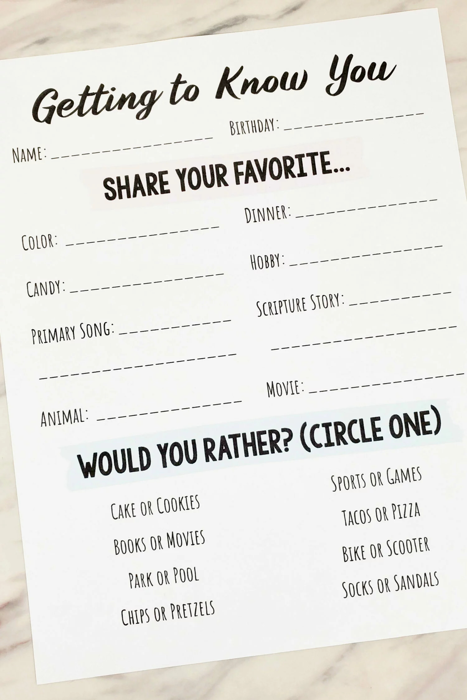 Primary Getting To Know You Survey For Kids Primary Singing