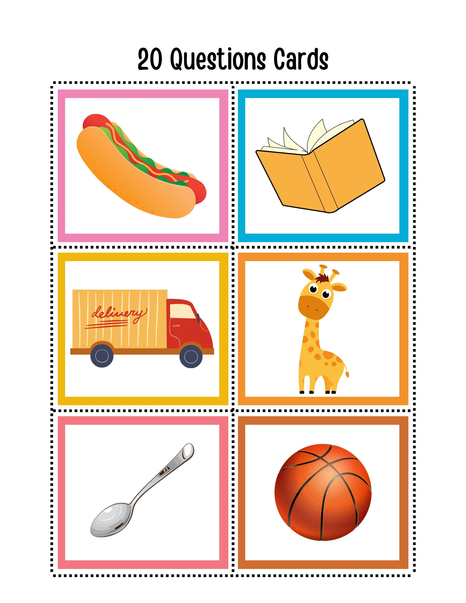 Printable 20 Questions Game Cards Etsy