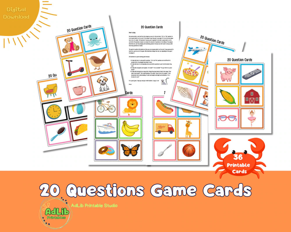 Printable 20 Questions Game Cards Etsy