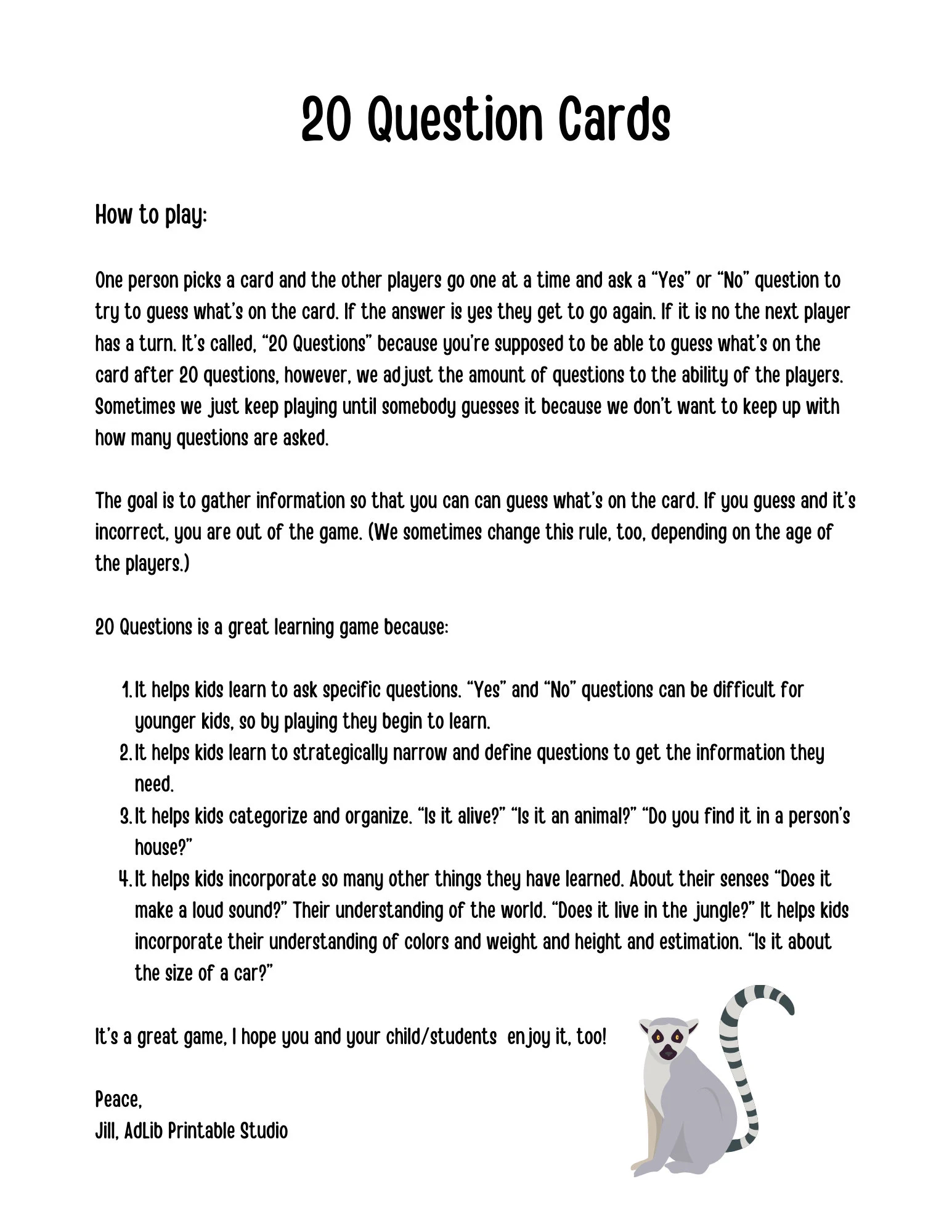 Printable 20 Questions Game Cards Etsy